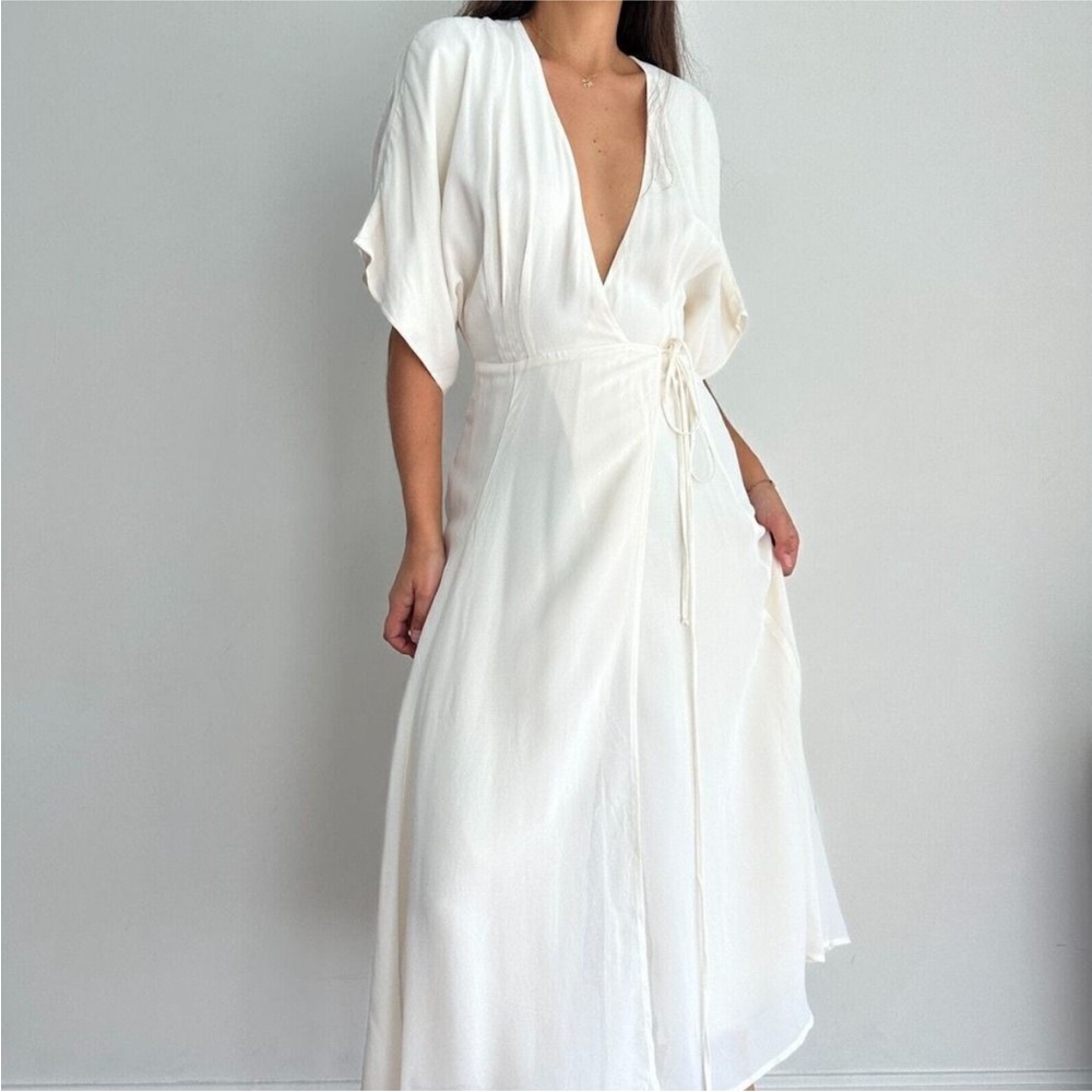 Reformation Cream Wrap Midi Dress